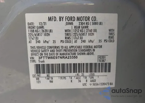 2022 Ford Maverick Xl из США, поврежденный, VIN 3FTTW8E97NRA23350